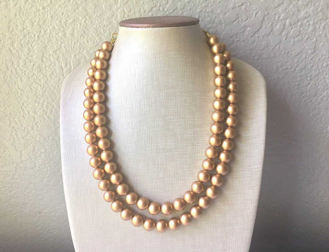 Chunky Statement Necklace - 2 Strand Gold Ball Necklace