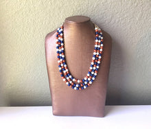 Load image into Gallery viewer, Orange and Blue Pearl three strand Necklace, Gameday virginia detroit chicago denver Football Baseball Florida Illinois pearl Jewelry