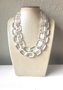 Selling Sunset Mary Fitzgerald Acrylic Chunky Clear Crystal Statement Necklace, Everyday neutral jewelry, silver or gold accents chunky bib