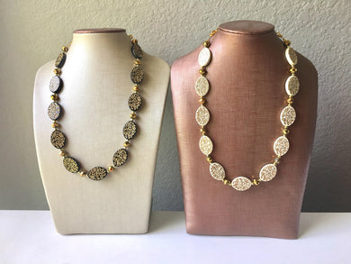 Single Strand Cream or Black & Gold Statement Necklace, Bib necklace, everyday necklace, beaded necklace, bridesmaid necklace gold wedding