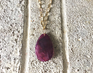 Eggplant purple Pendant Necklace, Your Choice Gold OR Silver Chain, You choose length, Long acrylic teardrop jewelry, dark purple necklace