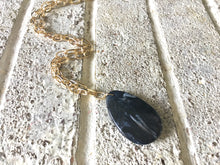 Load image into Gallery viewer, Black Pendant Necklace, Your Choice Gold OR Silver Chain, Your choice of length, Long acrylic teardrop jewelry, black necklace jewelry