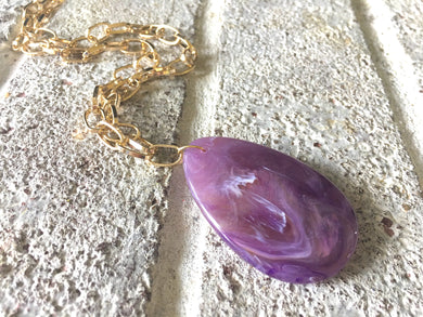 Purple Pendant Necklace, Your Choice Gold OR Silver Chain, You choose length, Long acrylic teardrop jewelry, purple necklace jewelry