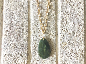 Olive Green Pendant Necklace, Your Choice Gold OR Silver Chain You choose length, Long acrylic teardrop jewelry, dark green necklace jewelry