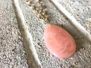 Peach Pendant Necklace, Your Choice Gold OR Silver Chain, You choose length, Long acrylic teardrop jewelry, Peach necklace jewelry soft pink