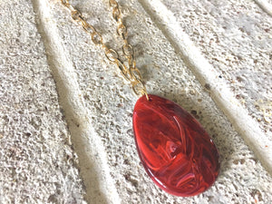 Red Pendant Necklace, Your Choice Gold OR Silver Chain, You choose length, Long acrylic teardrop jewelry, long chain red necklace jewelry