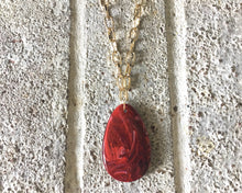 Load image into Gallery viewer, Red Pendant Necklace, Your Choice Gold OR Silver Chain, You choose length, Long acrylic teardrop jewelry, long chain red necklace jewelry