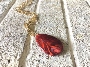 Red Pendant Necklace, Your Choice Gold OR Silver Chain, You choose length, Long acrylic teardrop jewelry, long chain red necklace jewelry