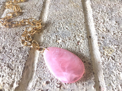 Soft Pink Pendant Necklace, Your Choice Gold OR Silver Chain, You choose length, Long acrylic teardrop jewelry, blush pink necklace jewelry