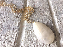 Load image into Gallery viewer, Cream Pendant Necklace, Your Choice Gold OR Silver Chain, You choose length, Long acrylic teardrop jewelry, cream necklace jewelry