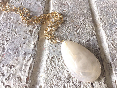 Cream Pendant Necklace, Your Choice Gold OR Silver Chain, You choose length, Long acrylic teardrop jewelry, cream necklace jewelry