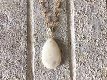 Load image into Gallery viewer, Cream Pendant Necklace, Your Choice Gold OR Silver Chain, You choose length, Long acrylic teardrop jewelry, cream necklace jewelry