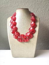 Load image into Gallery viewer, Red Pink Statement Jewelry Set, big Beaded Chunky necklace bracelet earrings, Double Strand wedding, bridesmaid necklace, red earring