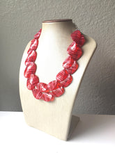 Load image into Gallery viewer, Red Pink Statement Jewelry Set, big Beaded Chunky necklace bracelet earrings, Double Strand wedding, bridesmaid necklace, red earring