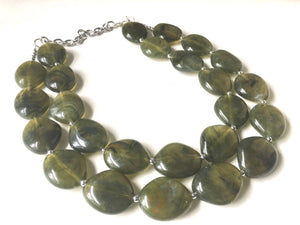 Army Green Chunky Statement Necklace, Big beaded jewelry, Double Strand Statement Necklace, Bib green bridesmaid wedding praline