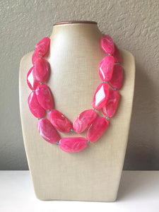 Big Bead pink Necklace - Double Strand Statement Jewelry - magenta blush Chunky bib bridesmaid or everyday bubble jewelry