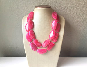 Big Bead pink Necklace - Double Strand Statement Jewelry - magenta blush Chunky bib bridesmaid or everyday bubble jewelry