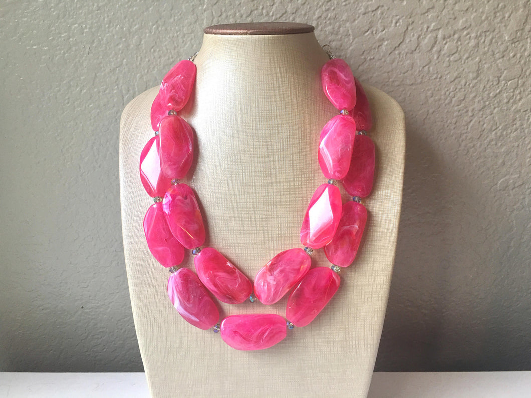 Big Bead pink Necklace - Double Strand Statement Jewelry - magenta blush Chunky bib bridesmaid or everyday bubble jewelry