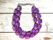 Load image into Gallery viewer, Deep Purple Translucent Beaded Necklace, Multi Strand Acrylic Beaded Jewelry, Chunky bib jewelry beaded necklace, big bead