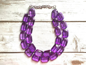 Deep Purple Translucent Beaded Necklace, Multi Strand Acrylic Beaded Jewelry, Chunky bib jewelry beaded necklace, big bead