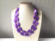 Load image into Gallery viewer, Purple Beaded Necklace, multi strand jewelry, big beaded chunky statement necklace, carolina necklace, bridesmaid necklace, bridal jewelry