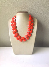 Load image into Gallery viewer, Red Statement jewelry set, Chunky Beaded Necklace, red Jewelry, red Necklace, red beaded necklace, red earrings, red bracelet, dress