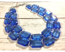 Load image into Gallery viewer, Royal Blue Statement Necklace, Chunky Jewelry Big Beaded Double Strand Necklace, royal Blue Necklace, Blue Jewelry Set, Dark Blue Beaded