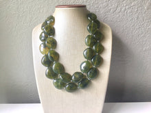 Load image into Gallery viewer, Dark Army Green Chunky Statement Necklace, Big beaded jewelry, Double Strand Statement Bib necklace, green bridesmaid wedding, praline