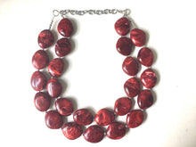 Load image into Gallery viewer, Red Chunky Statement Necklace, Big beaded jewelry, Double Strand Statement Necklace, Bib necklace, red bridesmaid, red wedding, praline