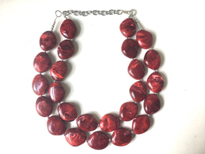 Red Chunky Statement Necklace, Big beaded jewelry, Double Strand Statement Necklace, Bib necklace, red bridesmaid, red wedding, praline