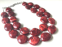 Load image into Gallery viewer, Red Chunky Statement Necklace, Big beaded jewelry, Double Strand Statement Necklace, Bib necklace, red bridesmaid, red wedding, praline