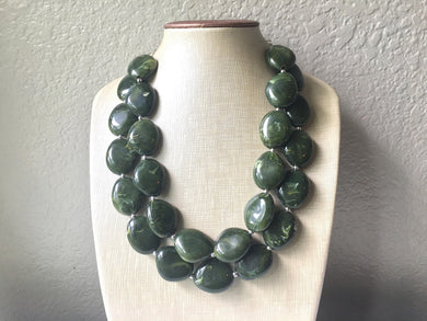 Olive Green Chunky Statement Necklace, Big beaded jewelry, Double Strand Statement Necklace, Bib necklace, green bridesmaid wedding, praline