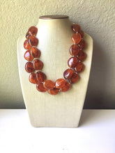 Load image into Gallery viewer, Amber Chunky Statement Necklace, Big beaded jewelry, Double Strand Statement Necklace, Bib necklace, brown bridesmaid wedding, praline