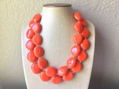 Orange Chunky Statement Necklace, Big beaded jewelry, Double Strand Statement Necklace, Bib necklace, orange bridesmaid wedding, praline