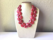 Load image into Gallery viewer, Fiesta red Chunky Statement Necklace, Big beaded jewelry, Double Strand Statement Necklace, Bib necklace, red bridesmaid wedding, praline