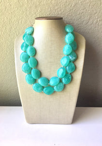 Mint Green Chunky Statement Necklace, Big beaded jewelry, Double Strand Statement Necklace, Bib necklace, green bridesmaid wedding, praline