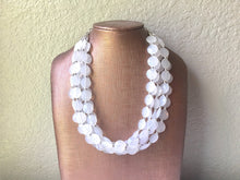 Load image into Gallery viewer, 5 Layer White statement necklace with silver accents, bib jewelry cloudy white necklace, white jewelry, white beaded necklace, chunky white