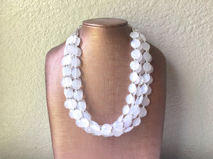 5 Layer White statement necklace with silver accents, bib jewelry cloudy white necklace, white jewelry, white beaded necklace, chunky white