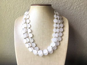 3 Layer White statement necklace with silver accents, bib jewelry cloudy white necklace, white jewelry, white beaded necklace, chunky white