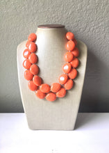 Load image into Gallery viewer, Clementine Chunky Statement Necklace, Big beaded jewelry, Double Strand Statement Necklace, Bib necklace, orange bridesmaid wedding, praline