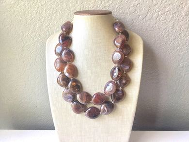 Purple & Brown Chunky Statement Necklace, Big beaded jewelry, Double Strand Statement Necklace, Bib necklace, bridesmaid wedding, praline