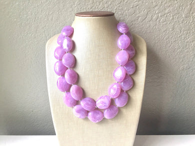 Purple Lavender Chunky Statement Necklace, Big beaded jewelry, Double Strand Statement Necklace, Bib necklace, bridesmaid wedding, praline