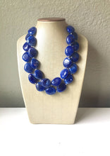 Load image into Gallery viewer, Dark Blue Chunky Statement Necklace, Big beaded jewelry, Double Strand Statement Necklace, Bib necklace, blue bridesmaid wedding, praline