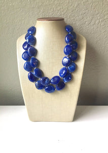 Dark Blue Chunky Statement Necklace, Big beaded jewelry, Double Strand Statement Necklace, Bib necklace, blue bridesmaid wedding, praline