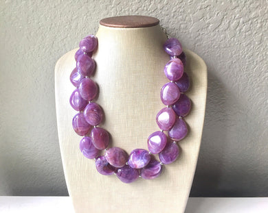 Purple Chunky Statement Necklace, Big beaded jewelry, Double Strand Statement Necklace, Bib necklace, bridesmaid wedding, praline jewelry