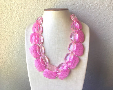 Pink Necklace, multi strand jewelry, big beaded chunky statement necklace, bridesmaid necklace, pink jewelry