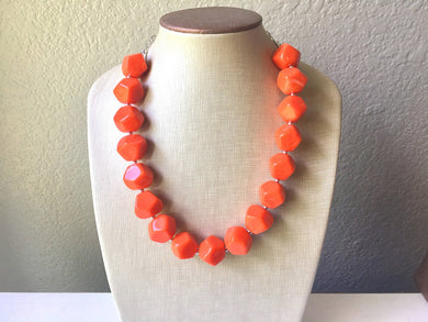 Bright Orange Chunky Statement Necklace, Big beaded jewelry, Single Strand Statement Necklace, Bib necklace, orange bridesmaid wedding silve