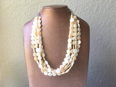 Cream Statement Necklace, Extra chunky multi-strand jewelry, Geometric Beaded Jewelry, off white bib necklace, shell necklace