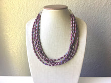 Load image into Gallery viewer, Purple shimmer beaded statement chunky necklace, purple jewelry, purple rainbow, dark purple necklace, statement necklace, eggplant jewelry