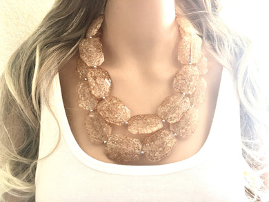 Champagne Fall Chunky Statement Necklace, Big beaded jewelry, Double Strand Statement Necklace, Bib necklace, champagne bridesmaid